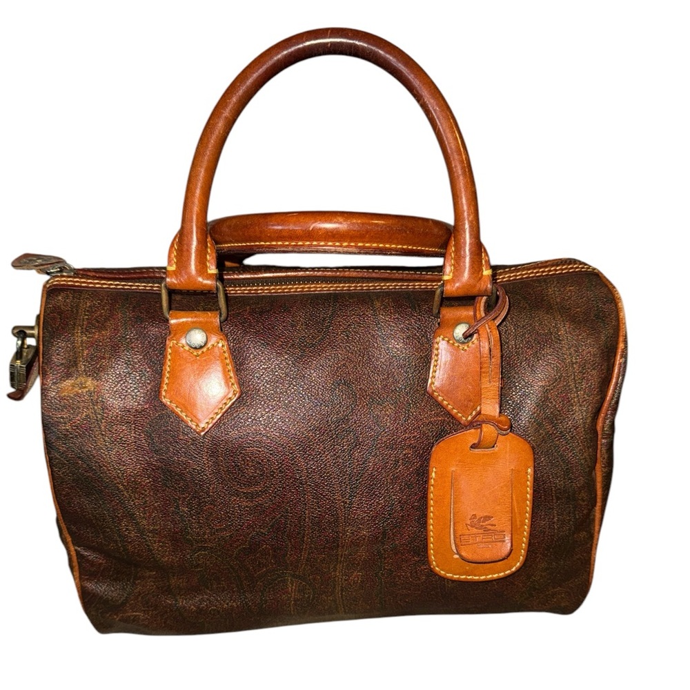 ETRO Paisley Tote Bag Mini Boston 11.8 inch Brown GUC